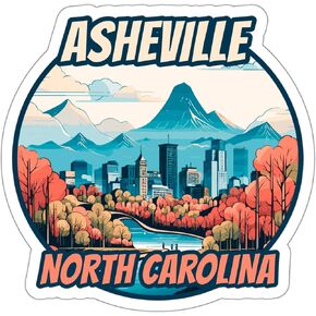 Asheville North Carolina Sticker Travel Weatherproof Souvenir Decal Vinyl Small Waterproof for Water Bottle Mug Passport Notebook Laptop Computer Phone Car Stickers Size - 4"×4"