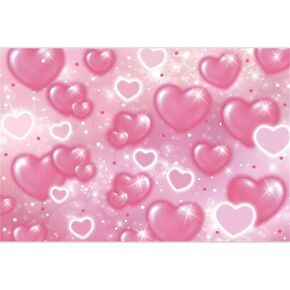 Pink Heart Valentines Day Backdrop for Photography Early 2000s Party Decorations Glitter Pink Heart Banner Pink Love Heart 90s Birthday Background(7X5 FT,Polyester)