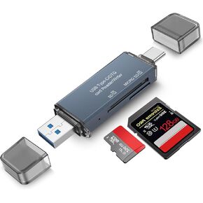 SD Card Reader with 5Gbps Speed & 256GB Storage, 2-in-1 SD Card Reader for Trail Camera