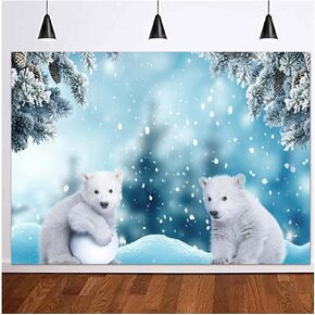 Winter White Polar Bear Photography Background Ice Snow Xmas Baby Shower Children Birthday Party Backdrop Snowflake Forest Christmas Decoration Banner Photo backdrops 8x6ft