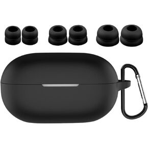 Solo Buds Case Ear Tips Kit, Silicone Shockproof Skin with Keychain and 3 Pairs Double Flange S/M/L 3 Size Eartips Set Accessories Comopatible with Beats Solo Buds Black