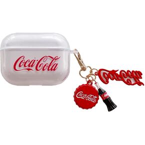 Soft TPU Clear Transparent Coke Cola Case with Keychain Charm for Apple AirPods 4 4th 2024 AirPods4 Red Logo Drink Modern Classic Cool Fun Creative Fashion Stylish Special Girls Boys Kids Men Adult