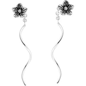 AeraVida Tiny Skull Chain Threader Spiral Halloween Sterling Silver Earrings, 0.11x0.15 inch