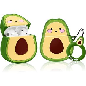 Coralogo Compatible with Airpods 1/2 Cute Case,Cartoon Character Silicone Fruit Airpod Designer Skin Kawaii Funny Fun Cool Keychain Design Cover Kids Teens Air pods Cases for Girls Boys(3D Avocado)