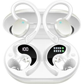 Wireless Earbuds Bluetooth Headphones, Bluetooth 5.3 Earbuds Sport Immersive HiFi Stereo Ear Buds, 48Hrs Earphones in Ear with Earhooks, HD Mic, IP7 Waterproof White Headset for Workout Running [2023]