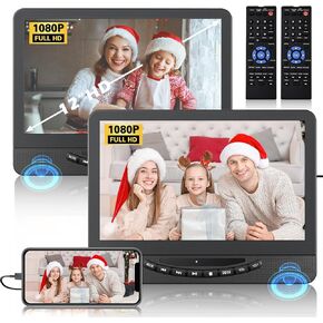 12" Dual Portable DVD Player for Car with 1080P HDMI Input, FELEMAN Car DVD Player Dual Screen Play A Same or Two Different Movies, 5 Hours Rechargeable Battery, Support USB, AV in, Lsat Memory