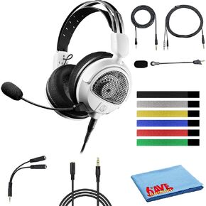 Audio-Technica Consumer ATH-GDL3 Open-Back Over-Ear Gaming Headset with Microphone Bundle with Headphone Accessories (White)