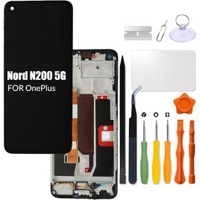 Replacement for OnePlus Nord N200 5G LCD Screen with Frame for One Plus N200 DE2118 DE2117 LCD Touch Screen Display Panel Digitizer Assembly with Repair kit(with Frame)