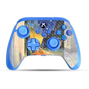 Carbon Fiber Gaming Skin Compatible with PowerA Xbox Series X|S Enhanced Wired Controller - Cafe Terrace at Night - Premium 3M Vinyl Protective Wrap Decal Cover | Crafted in The USA by MightySkins
