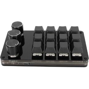ASHATA 12 Key Mechanical Gaming Keyboard, One Handed Keypad, Custom Programme Hot Swappable Keyboard with 3 Knob Cable Separation Blue Switch for Office Gaming