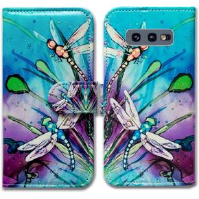Case for Galaxy S10e, Cute Dragonfly Leather Flip Wallet Case Cover with Card Slot Holder Kickstand for Samsung Galaxy S10e