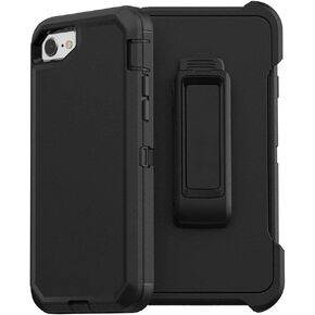 iPhone SE 3rd & 2nd Gen Defender Case - Black, Rugged & Durable, with Port Protection, Includes Holster Clip Kickstand