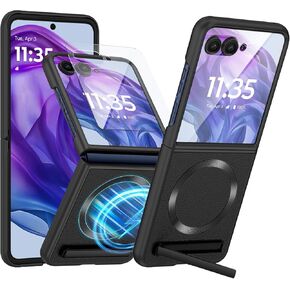 BENTOBEN for Motorola Razr Plus 2024 Case, Razr + 2024 Case with Magasfe & Built-in Screen Protector, PU Leather + Hard PC Shell Ultra Thin Slim Durable Protective Phone Case for Moto Razr+ 2024