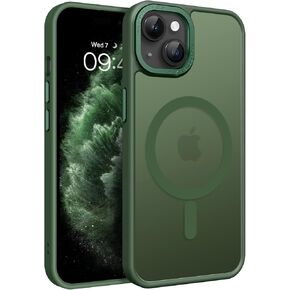 Telaso for iPhone 15 Case, iPhone 15 Phone Case Compatible with Magsafe Translucent Matte Back Soft TPU Bumper Anti-Scratch Military Grade Protective Magnetic iPhone 15 Case for Men, Dark Green