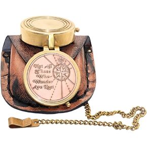 Brass Compass 'Not All Those Who Wander are Lost' Personalized Compass with Leather Case - Inspirational Compass for Wanderer Traveler Graduation Gift Birthday Gift Travel Gift