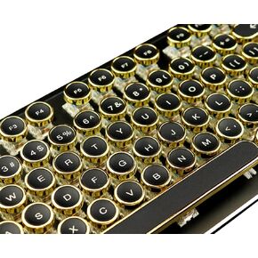 Black Golden Keycaps for Gaming Keyboard, Steampunk Round Keycaps for Typewriter, Custom Keycaps for DIY Keyboard, Removable Keycaps for 104 Full Size Mechanical Keyboard (Keycap Only, Not keyboard）