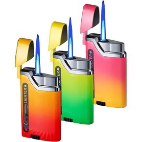 Butane Torch Lighter, 3 Pack Color Lighters, Refillable Lighters with Visual Window, Mini Windproof Blue Flame Lighters for Candles, Outdoor Camping (Gas Not Included)