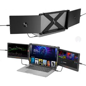 Yunir 11.6 Laptop Screen Extender, 1080P FHD Portable Monitor Extender with Leather Holder for Windows, for OS X, for Linux, for Android, Type C USB Input