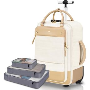 MATEIN Rolling Laptop Backpack for Women, 17 Inch Laptop Bag with wheels, 40L Large TSA Travel Backpack Carry on Flight Approved with 3 Packing Cubes, Anti-Theft Roller Computer Bag Work Travel, Beige