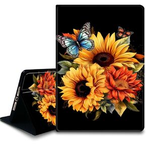 Bxgolkgd Tablet Case for iPad 10.2 Inch (9th/8th/7th Gen,2021/2020/2019),Shockproof Stand Cover with Heat Dissipation,Auto Wake/Sleep Function,Sunflower Butterfly