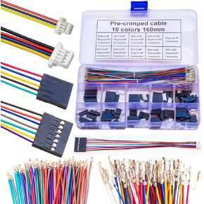 SH1.0 to Dupont2.54 JST Connector Dupont Connector Kit and Pre-Crimped 28AWG Cable,Compatible with JST-SH 1.0mm & Dupont 2.54mm Cable 1/2/3/4/5/6/7/8/9/10Pin Housing 16cm Wire (SH-to-Dupont)