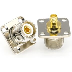 2PCS SMA So239 PL259 Adapter, SMA UHF Chassis Mount Coax Connector, 4-Hole Flange Panel Mount So239 UHF Female to SMA Female Adapter for Radios, Antenna, Broadcast, Audios