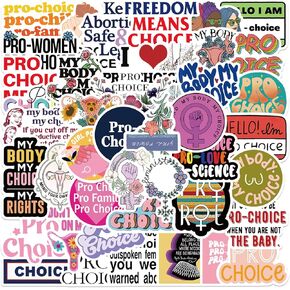 50 Pcs Pro Choice Stickers Pack Womens Rights Feminist Protest Sticker Decals for Water Bottle Laptop Skateboard Luggage Car Waterproof Stickers