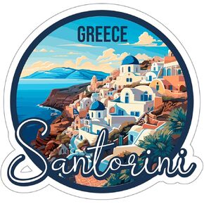 Santorini Greece Sticker, Weatherproof Vintage Decal Vinyl Small Waterproof for Bottle Mug Passport Scrapbook Laptop Tumbler Skateboard Phone, Size - 4″×4″ - ID44990