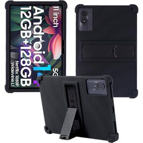 Case for Blackview TAB 90 WiFi Tablet 2024 11 inch, Kids Friendly Soft Silicone Adjustable Stand Cover for UMIDIGI G7 Tab Pro 11 Tablet/Relndoo P80 11 inch Tablet (Black)
