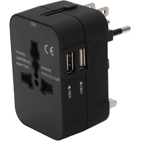 Universal Travel Adapter, Worldwide Travel Adapter with 5V 2.1A USB Ports, International Plug Adapter Plug Adapter Power Converters Charger (Black)