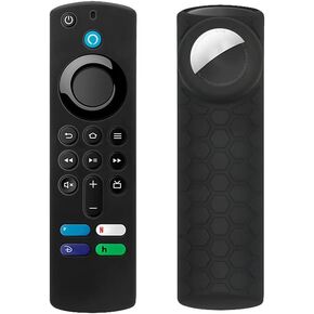 Seltureone Compatible for TV Stick 4K Max Remote Cover, 2 in 1 Silicone Protective Case Sleeve for TV Stick 3rd Gen 2021 Remote Control with Holder Cover for AirTag and Tile Sticker 2020, Black