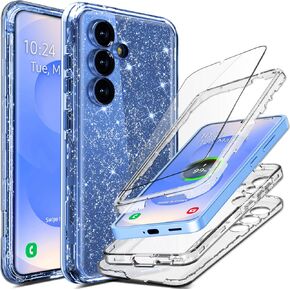 Coolwee Full Protective for Galaxy S25 Plus Heavy Duty Hybrid 3 in 1 Rugged Shockproof Women Girls for Samsung Galaxy S25 Plus 6.7 inch 5G Shiny Clear Glitter Bling Sparkle