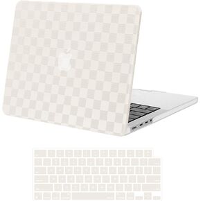MOSISO Compatible with MacBook Pro 14 inch Case 2025-2021 M4 M3 M2 M1 A3112 A3185 A3401 A2918 A2992 A2779 A2442 Pro Max, Checker Texture Grid PU Leather Coated Hard Shell&Keyboard Cover, Beige
