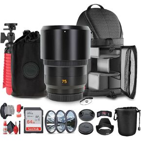Leica APO-Summicron-SL 75mm f/2 ASPH. Lens (11178) + Sling Backpack + 64GB Memory Card + Lens Filter Kit + Flexible Tripod + Cleaning Kit + Lens Pouch + Lens Hood + Hand Strap + Card Wallet + More