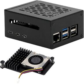 Tada Metal Case for Raspberry Pi 5 with Active Cooler for Raspberry Pi 5 4GB/8GB, Space for Hats, Add-on Boards, Cooler, and NVMe Hats