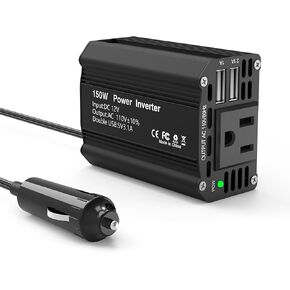 150W Car Power Inverter DC 12V to 110V AC Converter with 3.1A Dual USB Power inverters for Vehicles Camping Accessories