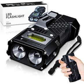 Rechargeable EDC Flat Flashlight 3000 Lumens Dual Light Sources with Side lights 500 Lumens Strong Light Led Flashlight, 6 Modes-Powerful, Waterproof Small Camping Flashlights for Home, Emergency