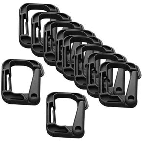 AKOAK 10 Pack Multipurpose Black D-Ring Plastic Buckle Locking Hanging Hooks Backpack Hanging Locks Snap Keychains for Backpack Straps Webbing Paracord Bracelet Outdoor Tool