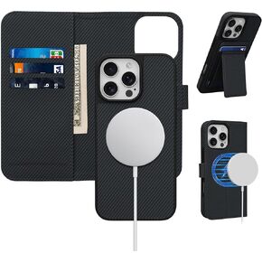 for iPhone 16 Pro Max Wallet Case with MagSafe, RFID Blocking, 3-in-1 Detachable Design, Card Holder, Magnetic Kickstand, Wireless Charging Compatible, Durable PU Leather Protective Cover