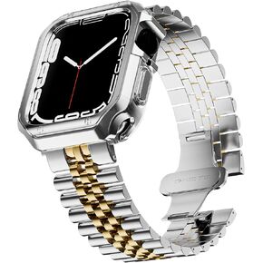 MRYUESG Compatible with Apple Watch Band and Case, Stainless Steel Metal Chain with TPU Cover, Smart-Watch Link Bracelet Strap, Wrist-Band for i-Watch Ultra Ultra2 Series 9 8 7 6 5 4 3 2 1 SE