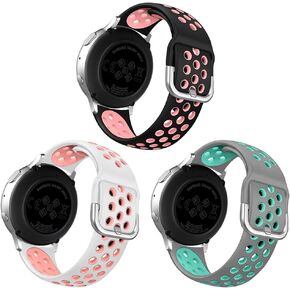 3 Pack Compatible with Samsung Galaxy Watch Active 2 Bands 40mm 44mm/ Active/Galaxy Watch 3 Band 41mm/Watch 4, Galaxy Watch 42mm Band, Soft Silicone Replacement Wristband for Women Men, Small