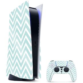 MightySkins Glossy Glitter Gaming Skin for PS5 / PlayStation 5 Bundle - Aqua Chevron | Durable High-Gloss Glitter Finish | Easy to Apply and Change Style | Made in The USA