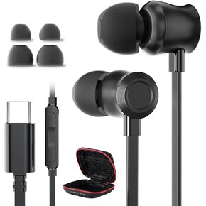 USB C Headphones Wired Earbuds for iPhone 16 Pro Max 15 Plus, Noise Cancelling Type C Earphones Mic Volume Control HiFi Stereo Tangle Free Flat Cable for Samsung S24 S23 FE Ultra,for Pixel,for OnePlus