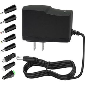 DC 5 Volt 2A Power Adapter 5V Wall Plug Charger 100-240V AC/DC 5V 2000mA 1000mA Replacement Power Cord for Security Camera Baby Monitor Speaker with 8 Sizes Tips