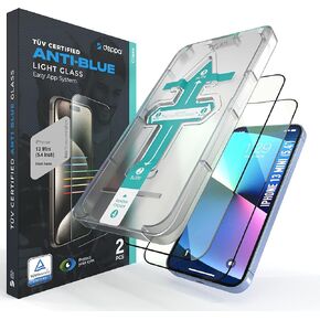 Deppa |2 Pack| Eye Safeguard TÜV Certified Anti-Blue Light Screen Protector for iPhone 13 Mini (5.4') Tempered Glass Edge to Edge Full Cover with Easy Installation Kit Tray