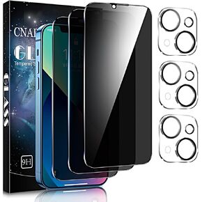 3+3 Pack Full Coverage Privacy Screen Protector for iPhone 13 and 3 Pack Camera Lens Protector, Anti Spy Tempered Glass, 9H Hardness, Zero bubbles, Case Friendly