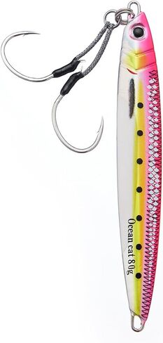 Ocean Cat Long Long Fall Fall Pitch Fishing Jigs Lures الرصاص المعدني شاطئ الرأسي الطعم القفز مع Hook Hook for Saltwater Wathwater Fishwing 20g 40g 60g 80g in Saudi Arabia