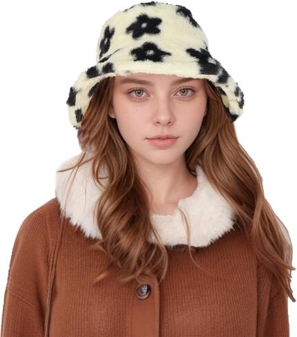 Manfnee Faux Fur Fur Winter Winter Bucket Hat للنساء قبعات دافئة غامضة. in Saudi Arabia