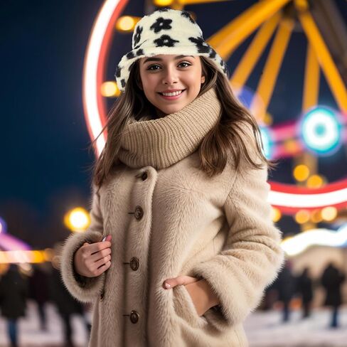 Manfnee Faux Fur Fur Winter Winter Bucket Hat للنساء قبعات دافئة غامضة. in Saudi Arabia