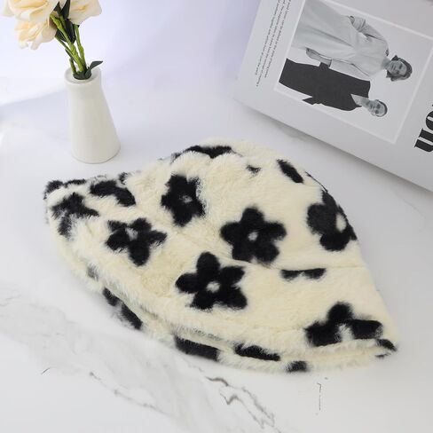 Manfnee Faux Fur Fur Winter Winter Bucket Hat للنساء قبعات دافئة غامضة. in Saudi Arabia